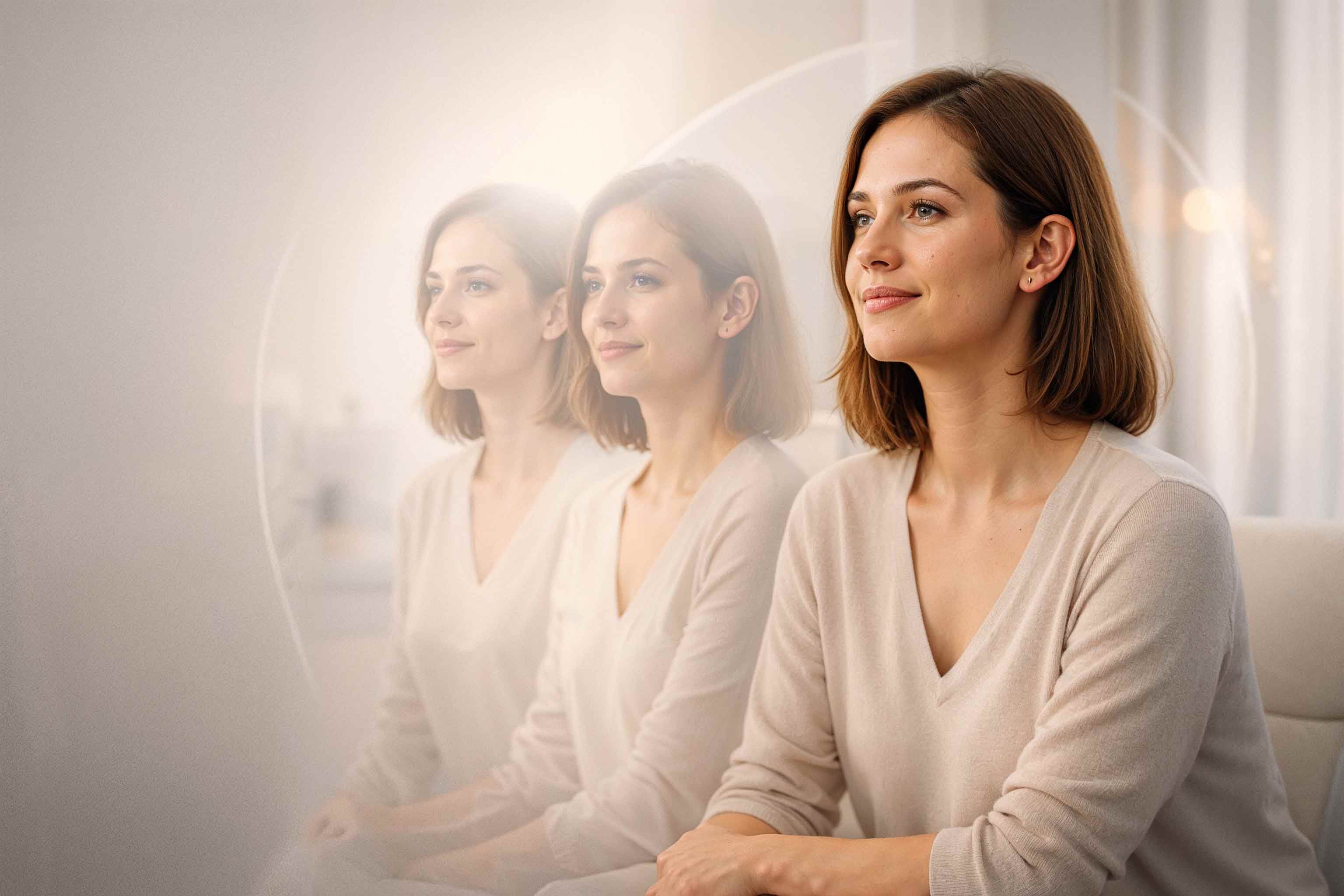 Yaşa göre tüp bebek başarı oranlarını temsil eden, farklı yaş dönemlerini simgeleyen kadın görseli