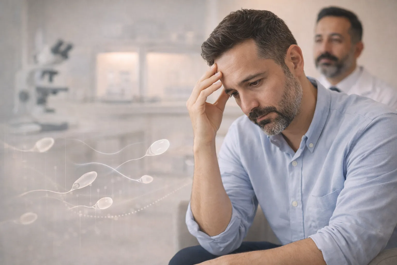 Erkek infertilitesi değerlendirmesi - doktor ve hasta görüşmesi